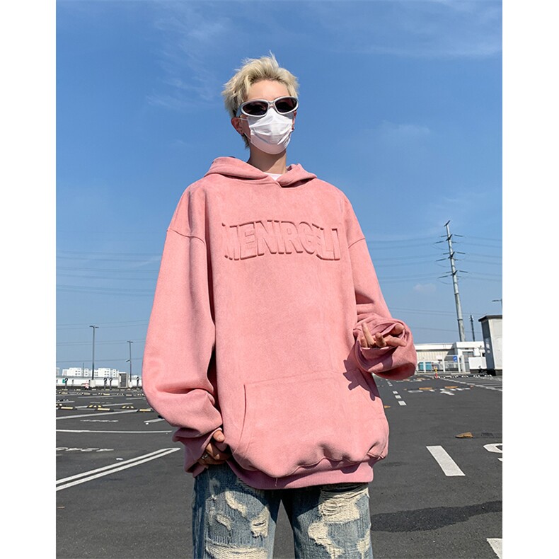 WY141-特P50控78 400克抖音品 秋季重磅麂皮钢印连帽卫衣外套图片