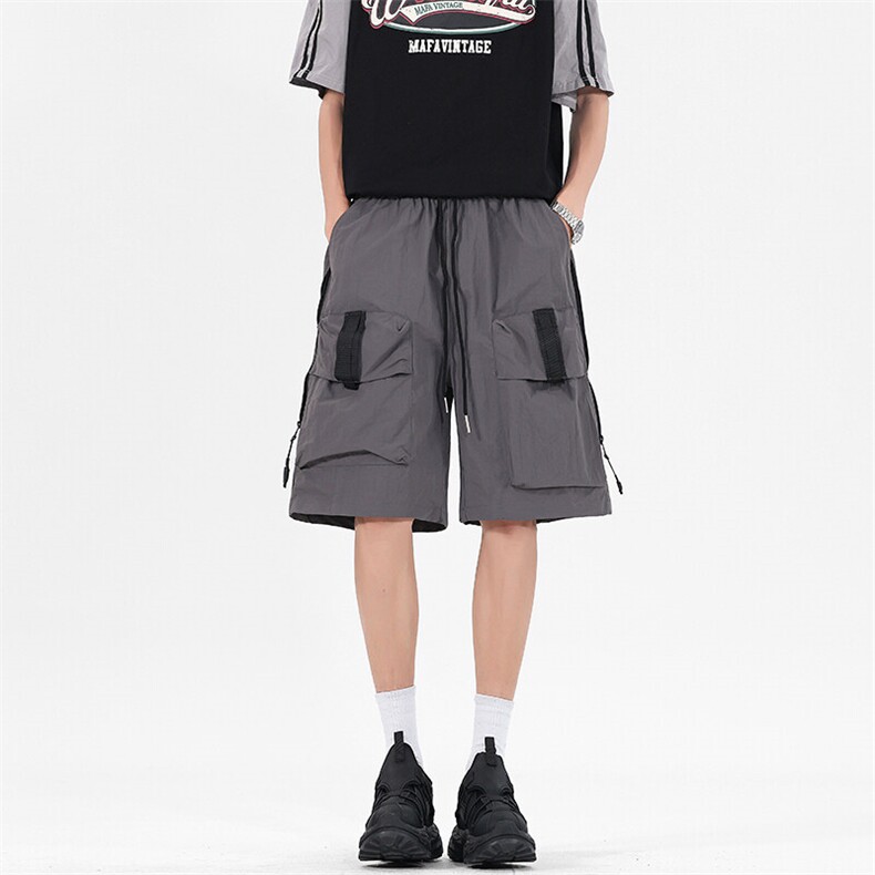 夏季2025新款冰丝侧边拉链大口五分裤袋速干宽松短裤K1279P45控78,男装牛仔裤,星座906-1（原电商a316-2）