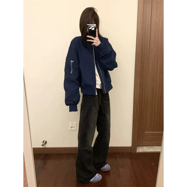 美式复古短款外套女秋冬季2024休闲宽松百搭棒球服飞行员夹克上衣,男装夹克,星座506A