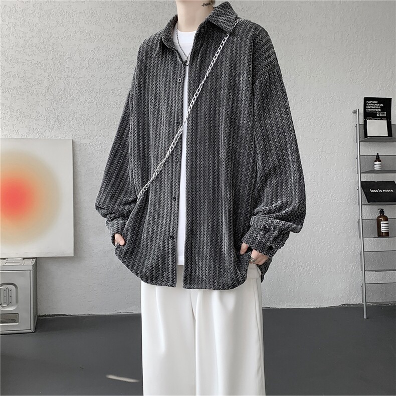 8XL-M鱼骨纹小香风衬衫男生春秋衬衣宽松慵懒垂感外套CS29009P45,男装衬衫,电商B312
