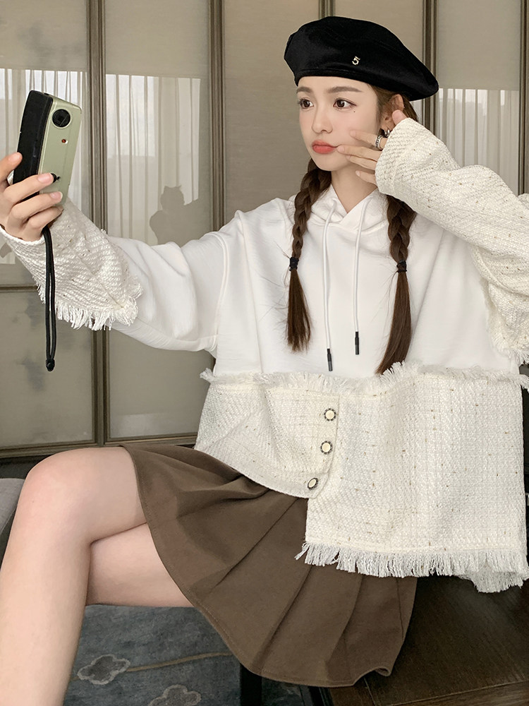 春现小众不对称设计小香风拼接卫衣B190-F8732-P135-K188,女装卫衣/绒衫,2B190