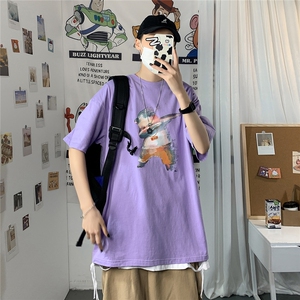 2021港风圆领青春休闲大码运动日系原宿潮流男士短袖宽松7933F25图片