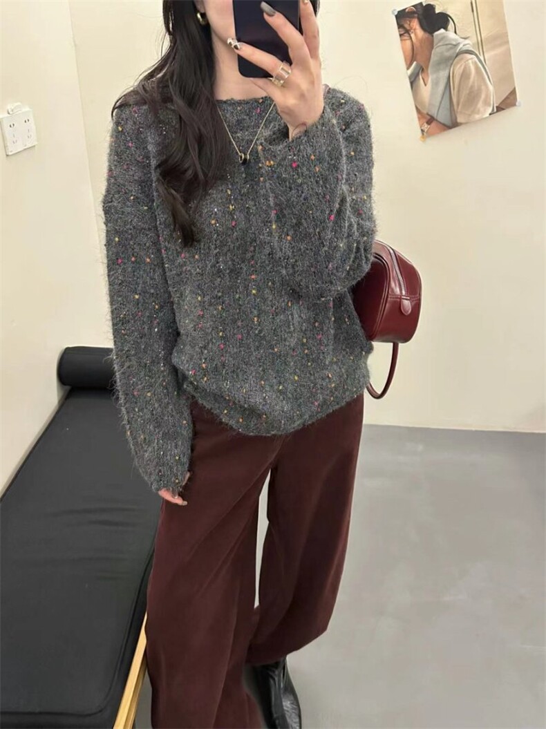 2025年秋季常规彩豆亮片套头时尚百搭，女装针织衫/毛衣，臻纶羊绒