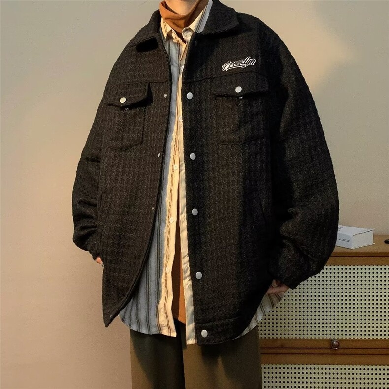 小香风外套男秋冬服宽松痞帅夹克春秋季复合全刺绣W9204P65图片
