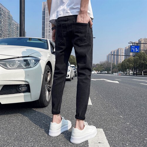四季款男士牛仔裤潮流韩版修身小脚弹力休闲裤男九分裤139图片