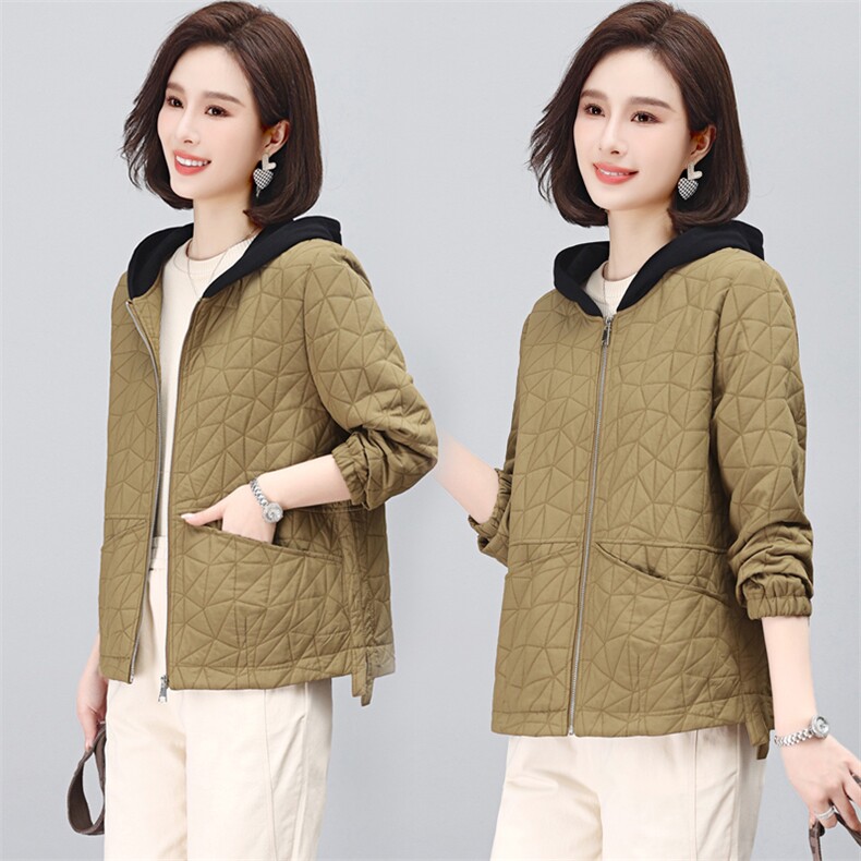 连帽外套女春秋2025年新款大码宽松中年妈妈短款薄款开衫夹克上衣，女装大码女装，璐依舞