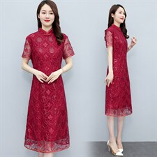 2023年春夏新款蕾丝旗袍婚庆喜宴中长修身显瘦百搭专柜品质连衣裙，女装汉服/婚纱/旗袍/礼服，媚琳依坊