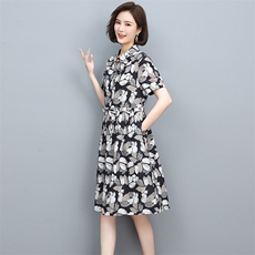 2022夏季舒适优雅气质新款印花收腰显瘦休闲连衣裙，女装连衣裙，忆绮罗