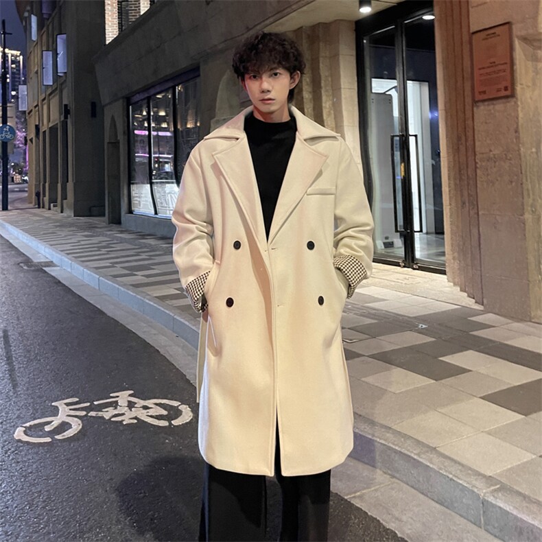 秋冬毛呢大衣男潮英伦风衣宽松休闲中长外套MN00731/P100加棉P110图片