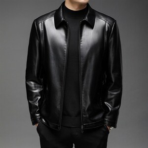 秋季纯色立领皮衣中年男士商务休闲上衣新款加绒加厚男装外套2022图片