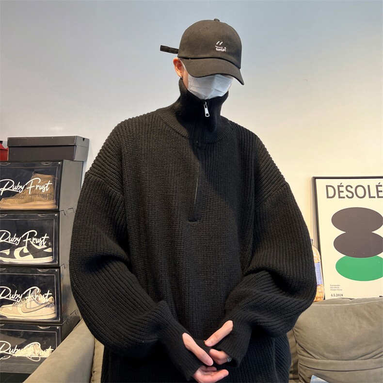 抖音直播！半高领拉链套头针织毛衣男外套男XH13-p55,男装针织衫/毛衣,电商B367