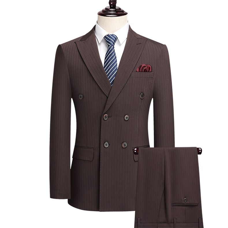 高品质商务休闲微弹双排扣三件套，胸花需另配，男装西服套装，电商D210