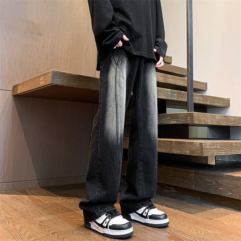 加长牛仔裤男高个子188cm110水洗复古渐变拼接裤子KZ014P63加绒73,男装牛仔裤,电商B312