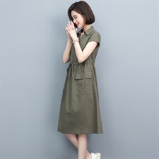 2022夏季新款时尚宽松显瘦舒适气质小V领设计修身连衣裙，女装连衣裙，忆绮罗