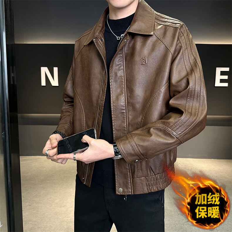 加绒皮衣外套男秋冬季2025新款机车PU皮夹克032-1-P165,男装夹克,电商D327
