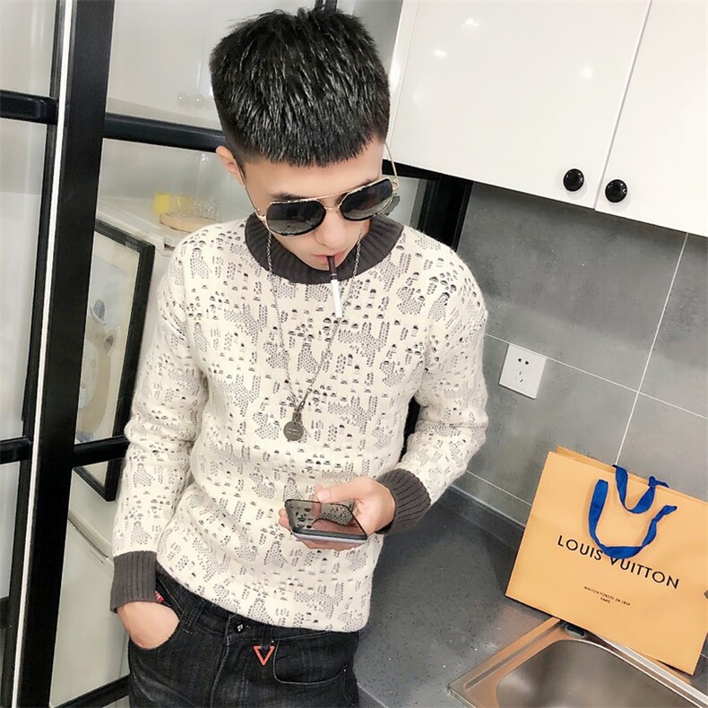 冬季社会小伙针织衫复古扭花加厚毛衣男圆领打底衫C301B-MY17,男装针织衫/毛衣,电商C301B