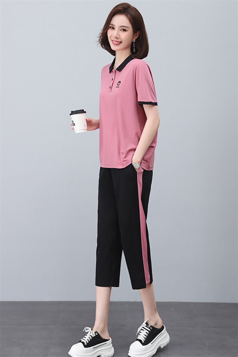 啄木鸟纯棉运动服套装女夏季宽松短袖七分裤中年妈妈装休闲两件套,女装套装/套裙,忆绮罗