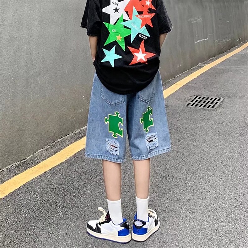 美式复古破洞牛仔裤男夏季薄款ins潮牌水洗五分裤F071P38,男装牛仔裤,星座1116-2