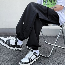 灰色夏天裤子男夏季胖子大码收脚冰丝工装裤高街ins潮九分裤BK547，男装休闲裤，星座601-2
