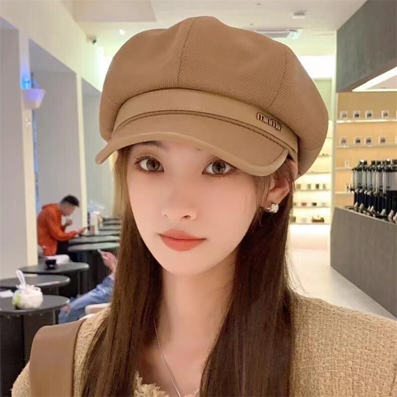 2025秋冬季鸭舌帽子女黑色休闲复古画家贝雷帽显脸小云朵八角帽,饰品帽子,泰合衣坊