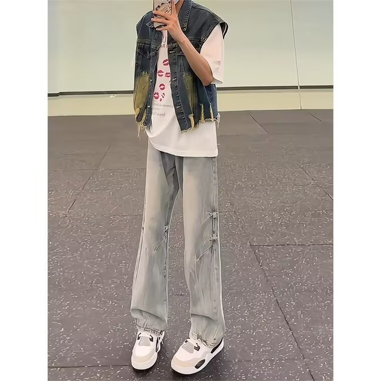 1506/Q72830/P45美式高街复古水洗牛仔裤直筒宽松百搭阔腿裤子,男装牛仔裤,星座1506