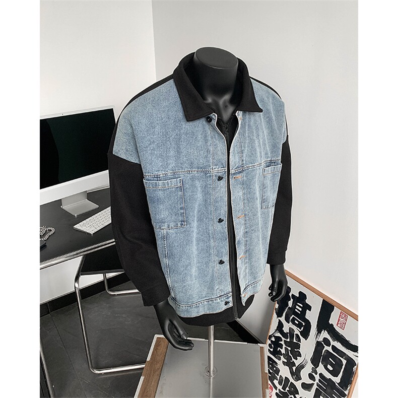男装假两件牛仔毛呢大衣24秋冬季潮牌呢子夹克男XZ514-2-F91-P135,男装夹克,星座514-2(原B239)