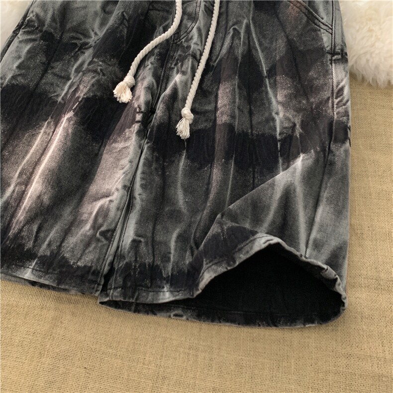 抖音美式扎染水洗牛仔裤中裤宽松系带短裤B315-K23238-P45控58,男装牛仔裤,电商B315