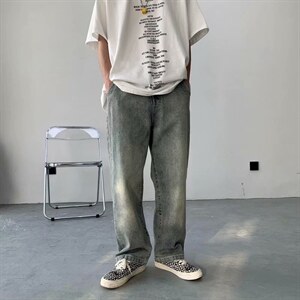 牛仔裤男潮流百搭ins港风复古裤子宽松潮牌痞帅直筒男裤7076-p40图片