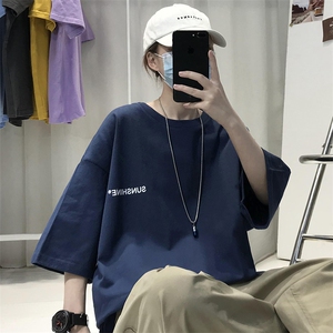 XZ115A-T06 200克纯棉男女字母印花大码S-5XL 10色T恤衫圆领半袖图片