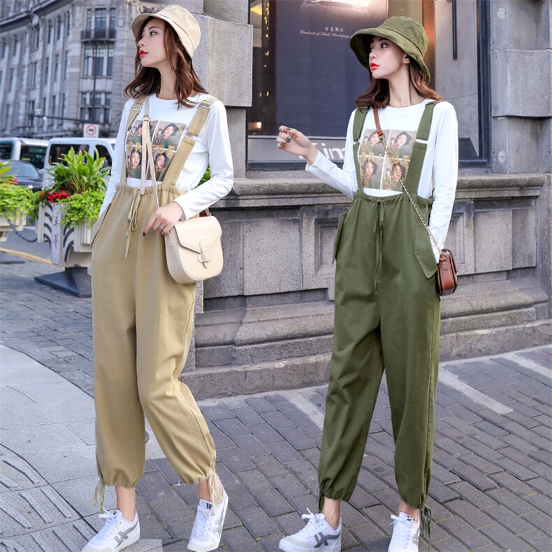 2021春秋款时尚减龄背带裤+印花T恤两件套舒适潮流，女装套装/套裙，秋水欣儿