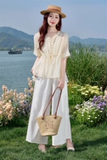 高级感贵气天丝套装女2026夏季新款妈妈亚麻阔腿裤御姐两件套，女装套装/套裙，水衣源