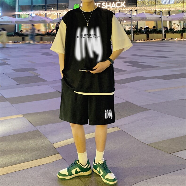 华夫格套装潮流休闲短袖短裤两件套FTZ3063-P55控78,男装休闲套装,电商B370
