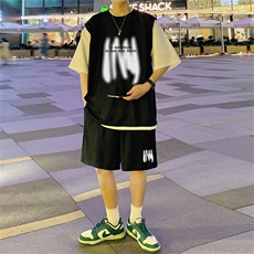 华夫格套装潮流休闲短袖短裤两件套FTZ3063-P55控78，男装休闲套装，电商B370