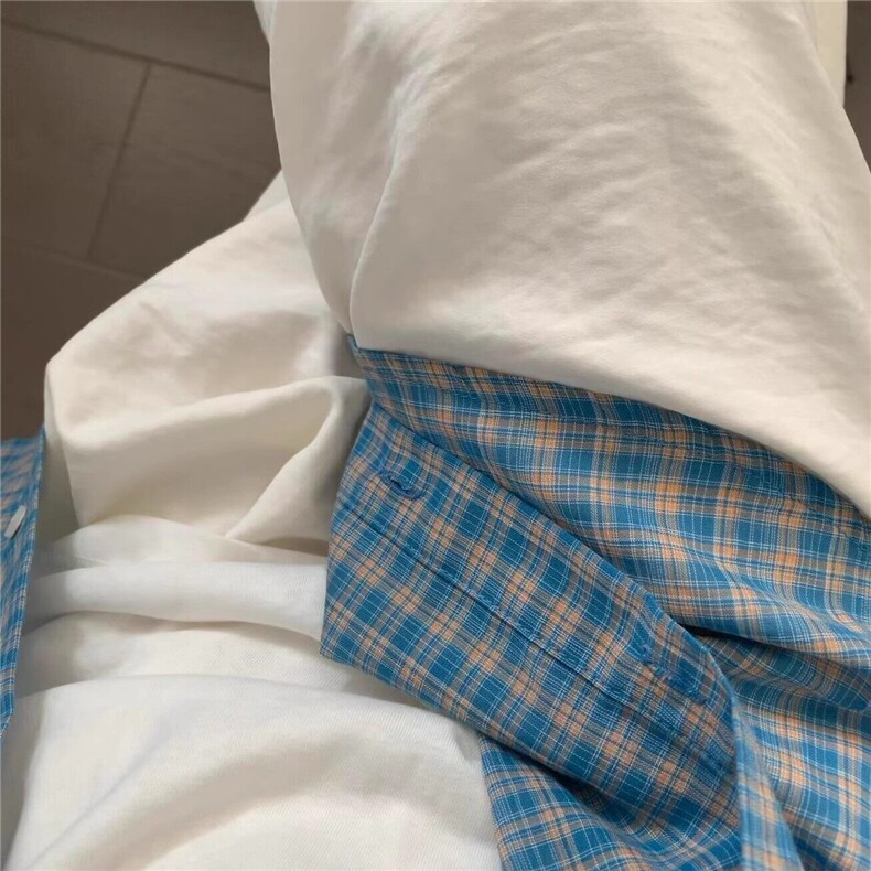 Q183/P42章若楠同款蓝格防晒长袖衬衫夏季薄款宽松慵懒风衬衣,男装衬衫,星座1506