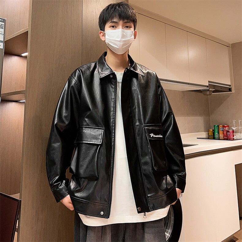 秋季刺绣皮衣男宽松潮男士夹克外套休闲机车A266-PY007-P85控138图片