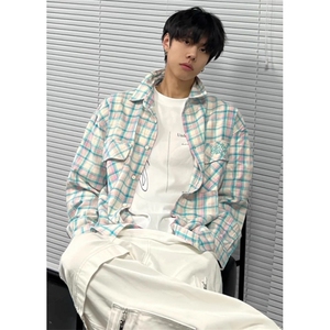松弛感格子衬衫男女春夏防晒宽松休闲街头覆古情侣装外套C3015