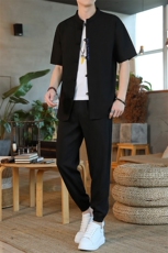 夏季新款风短袖休闲宽松套装民族风长裤唐装ZT2305-P78，男装T恤，星座1105-3