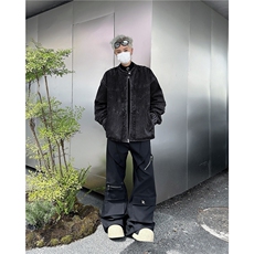外骨骼脊柱’结构做旧重水洗活页机车短宽牛仔外套夹克W6269-P75，男装夹克，星座412-3