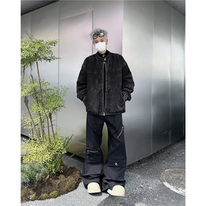 外骨骼脊柱’结构做旧重水洗活页机车短宽牛仔外套夹克W6269-P75图片