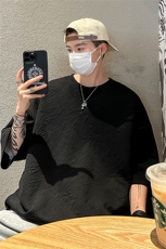 T8069/P30夏季透气开叉T恤男潮短袖纯色宽松半袖提花重磅上衣男，男装T恤，电商A141
