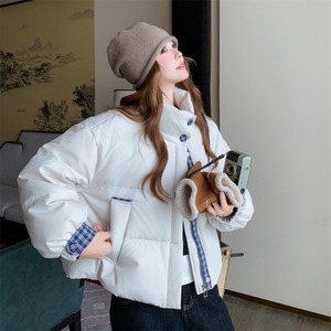 2025新款羽绒服女短款韩版立领拼格面包服小个子保暖外套潮图片