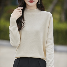 100%纯棉线半高领针织打底女2025新款长袖保暖内搭全棉中高领毛衣，女装针织衫/毛衣，斯美雅电商供货