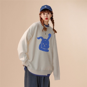 中性风秋/冬新款趣味小兔百搭保暖圆领假两件套头毛衣M216P65控88图片