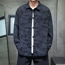 2025秋冬新款灯芯绒清明上河图风盘扣唐装汉服2535-P60，男装衬衫，电商A057B