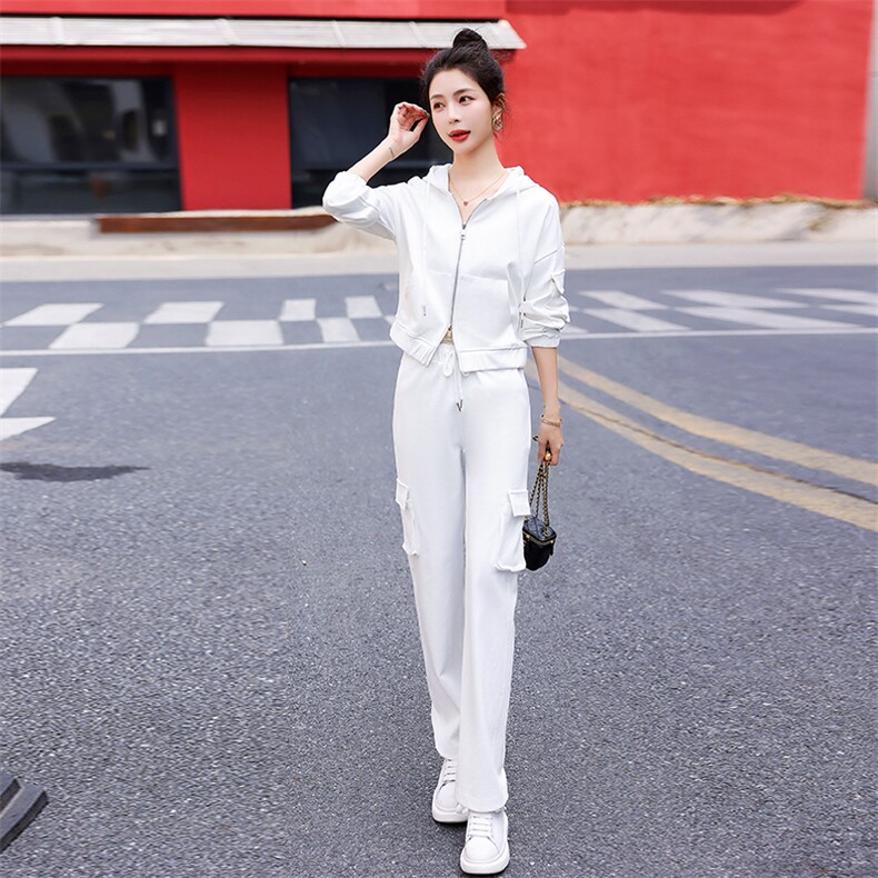 玫粉色连帽卫衣套装女早秋2025新款韩版小个子宽松阔腿裤两件套潮,女装套装/套裙,韩美纤衣
