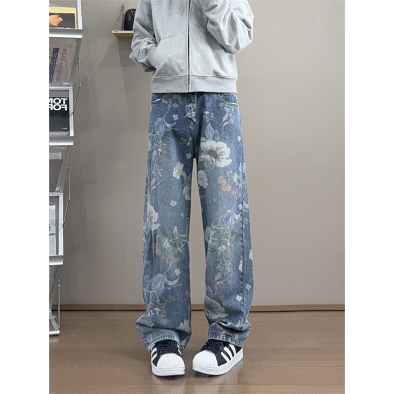 B221 美式ins高街小众印花宽松直筒牛仔裤 LK25430-特P50控88图片