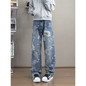 B221 美式ins高街小众印花宽松直筒牛仔裤 LK25430-特P50控88图片