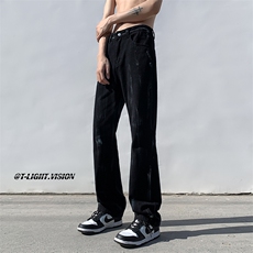 B221美式ins高街小众暗黑百搭喷墨直筒牛仔裤LK23040-P60控78，男装牛仔裤，电商B221