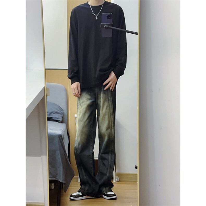 B221美式ins高街暗黑小众宽松牛仔裤LK23134-P65控88,男装牛仔裤,电商B221