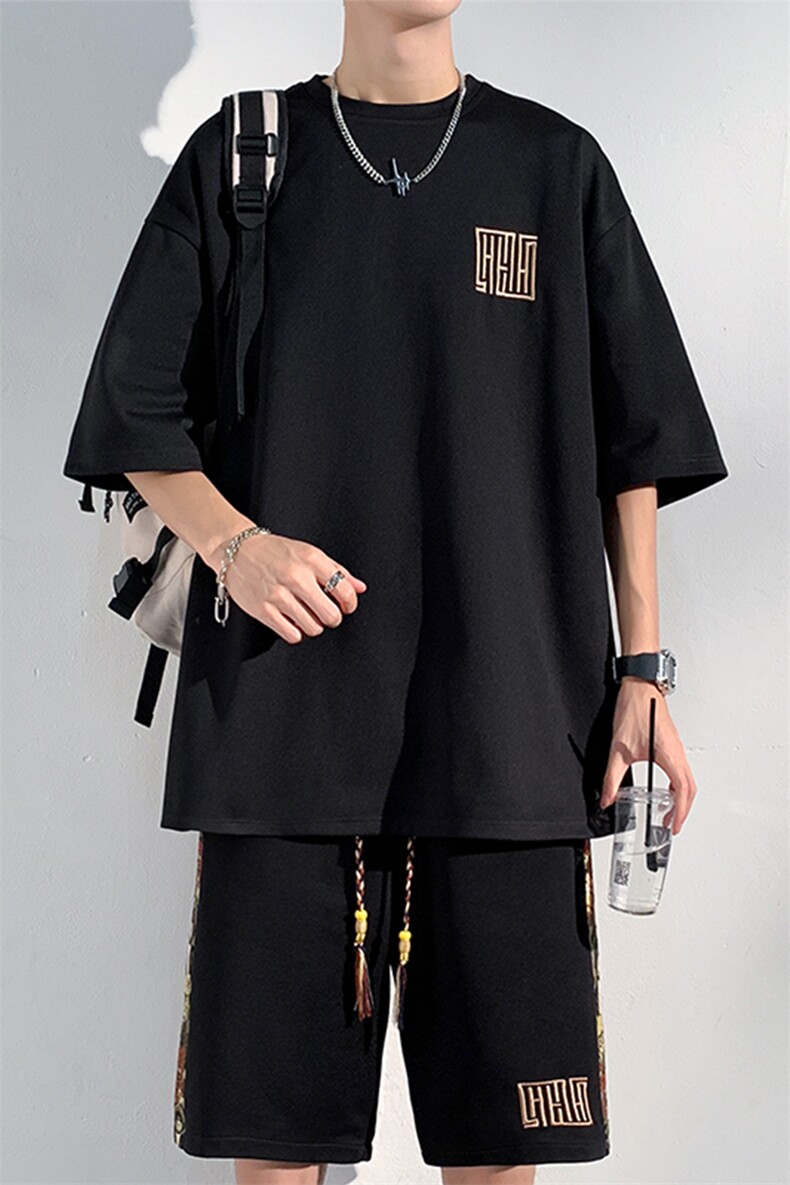 2024夏季新款光影墙大码菠萝格短袖T恤套装M-5XHQ23462-特P45,男装T恤,电商A022